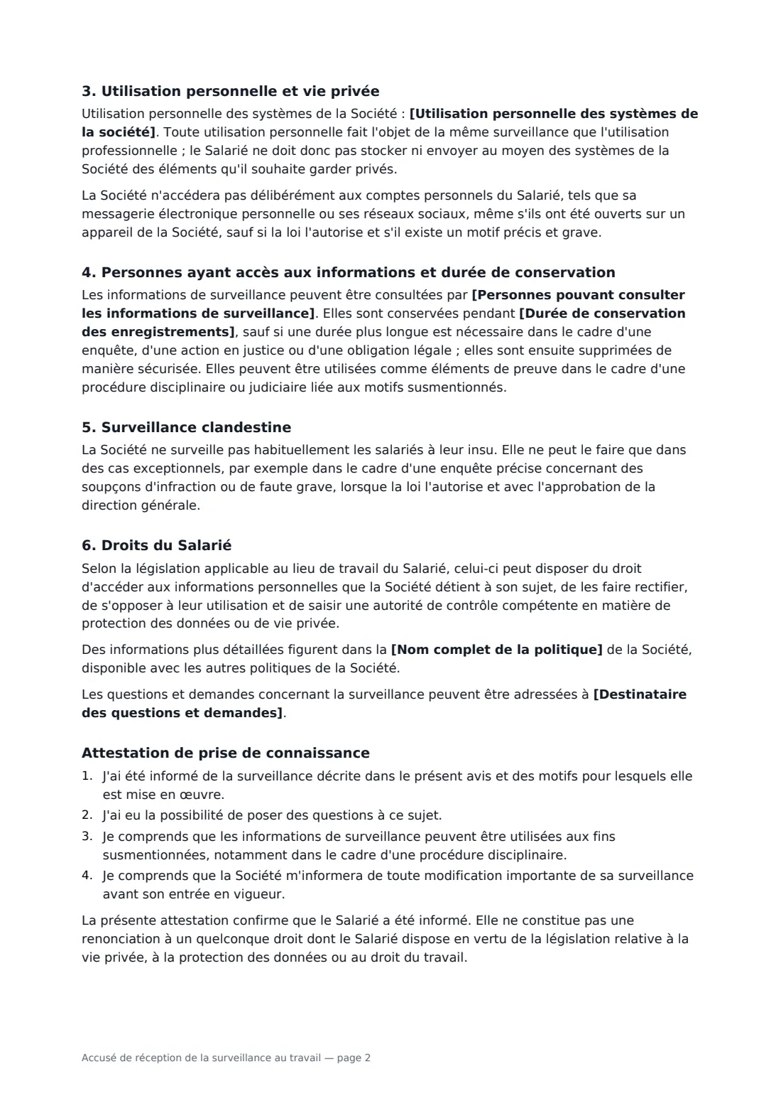 Accusé de réception de la surveillance au travail — page 2 sur 3