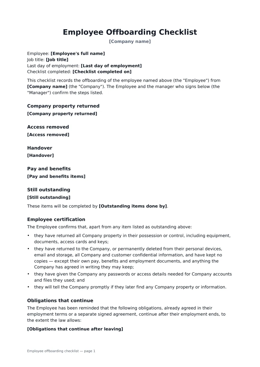 Employee offboarding checklist — page 1 of 2