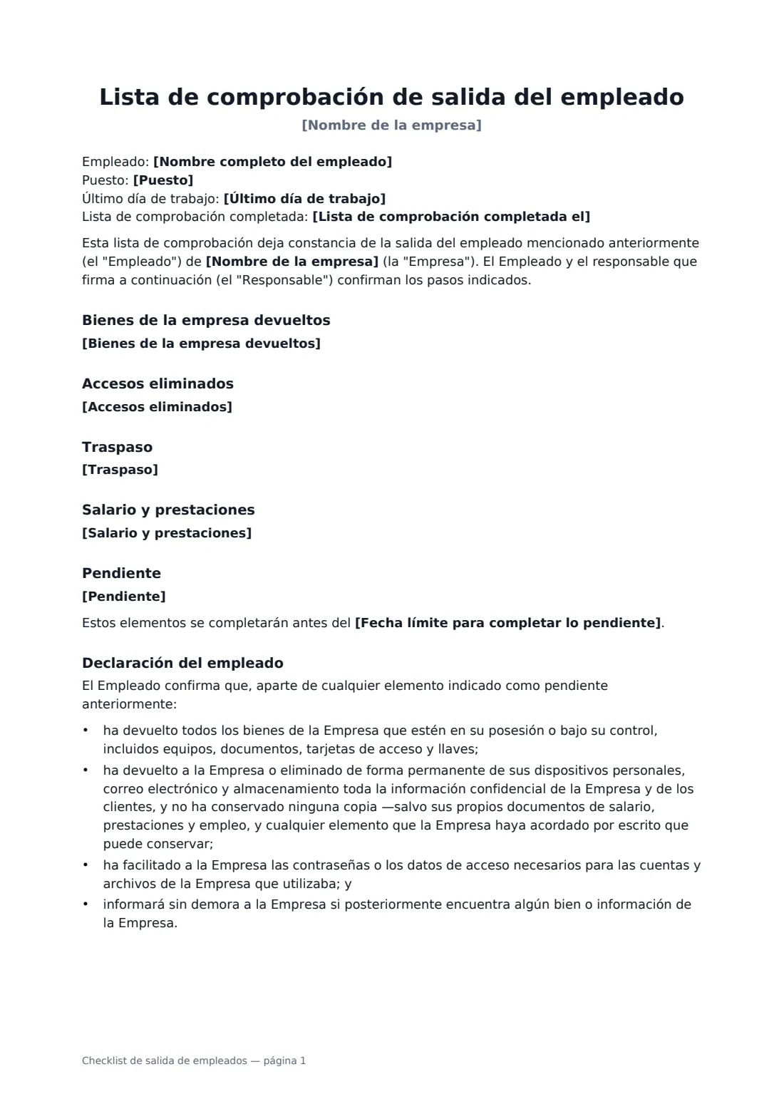 Checklist de salida de empleados: página 1 de 2