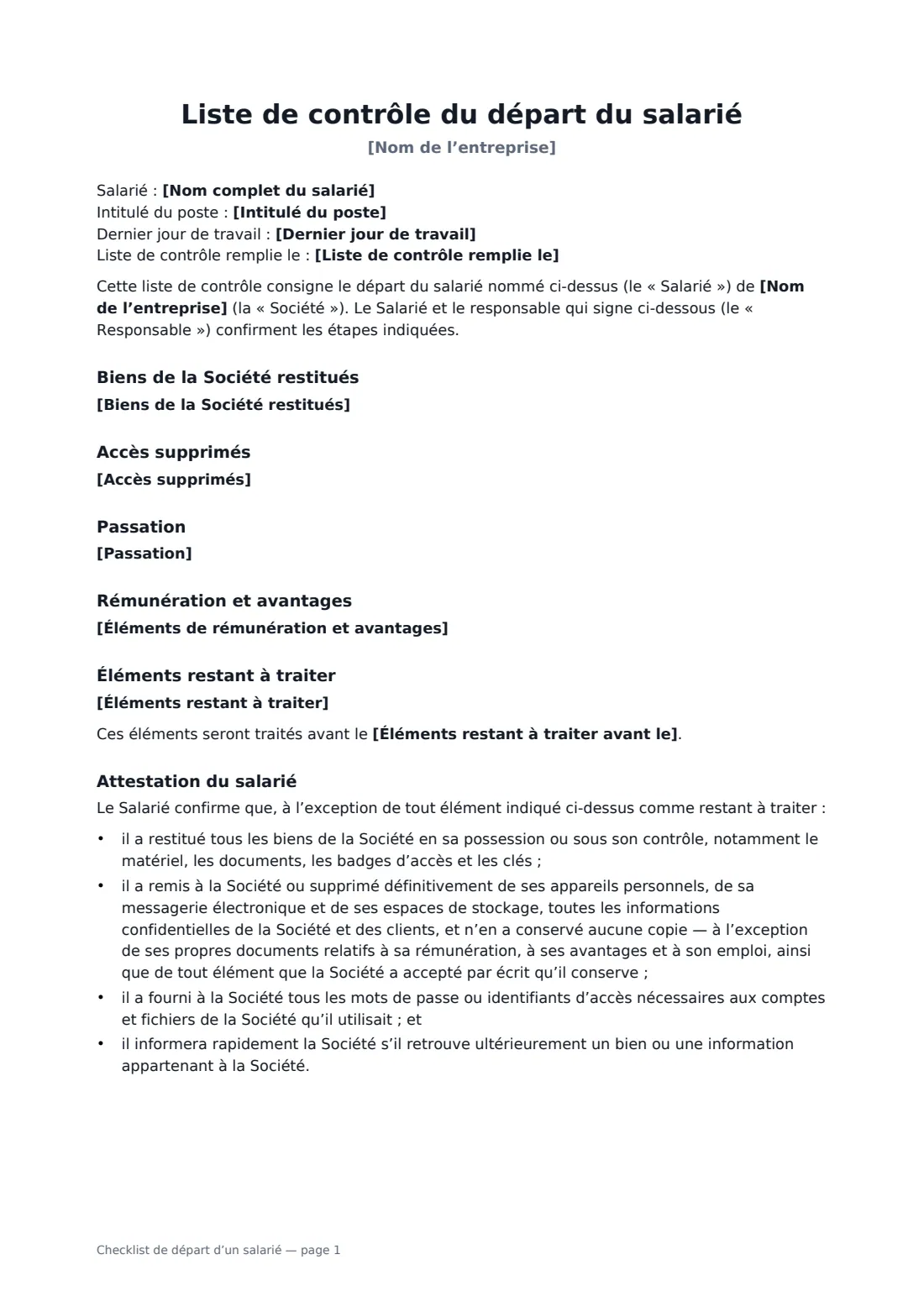 Checklist de départ d’un salarié — page 1 sur 2