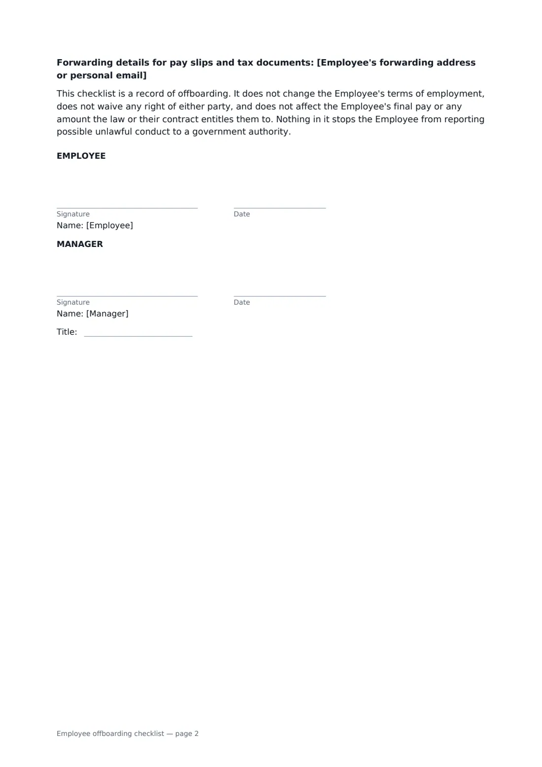 Employee offboarding checklist — page 2 of 2
