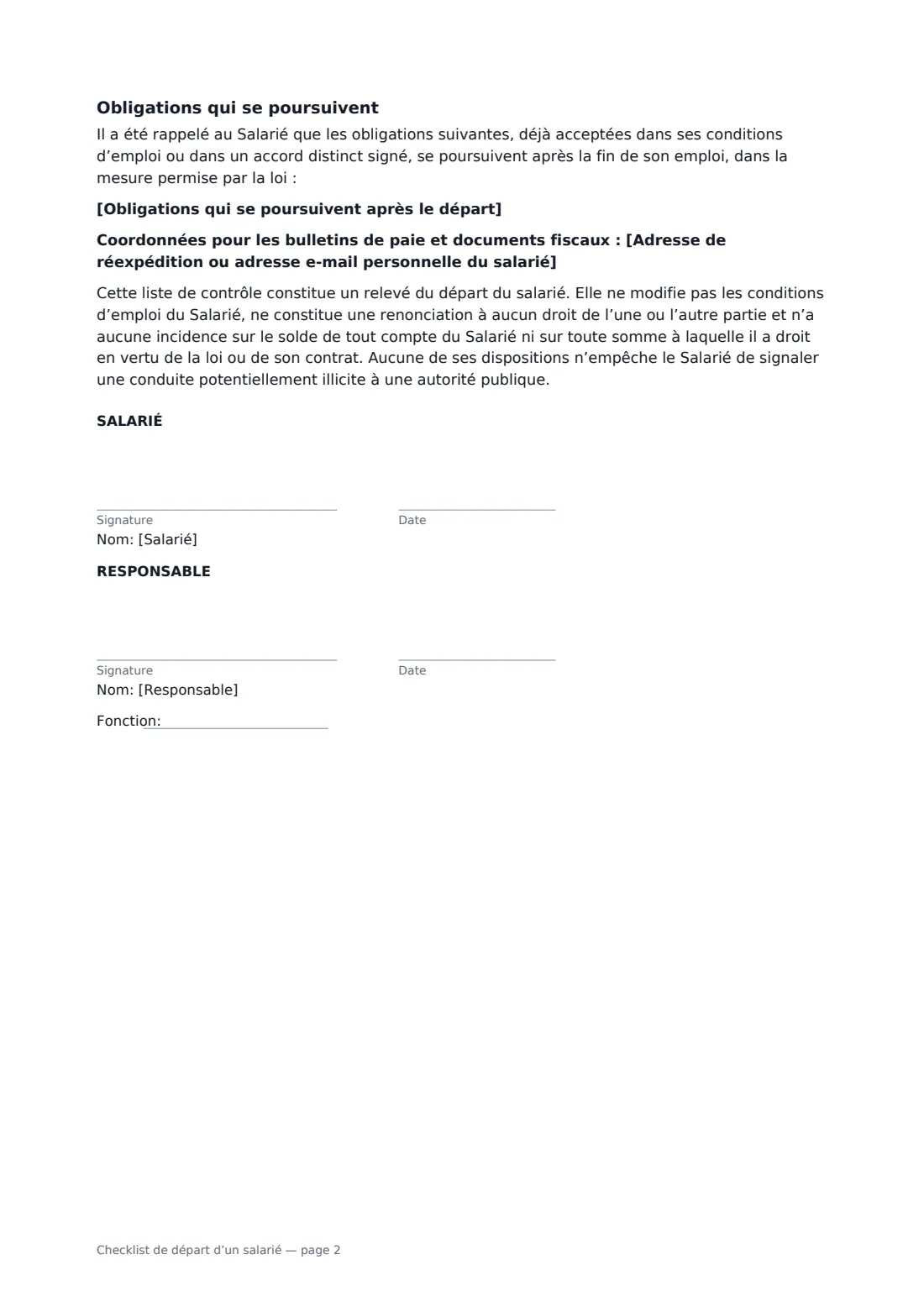 Checklist de départ d’un salarié — page 2 sur 2