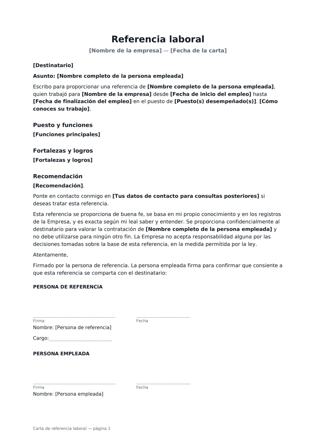 Carta de referencia laboral: página 1 de 1