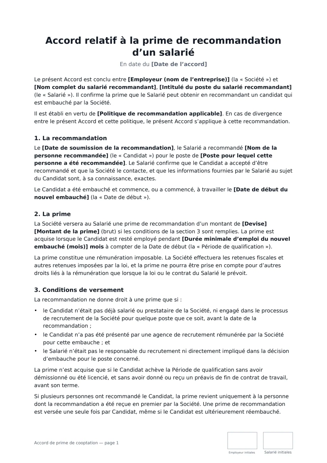 Accord de prime de cooptation — page 1 sur 2