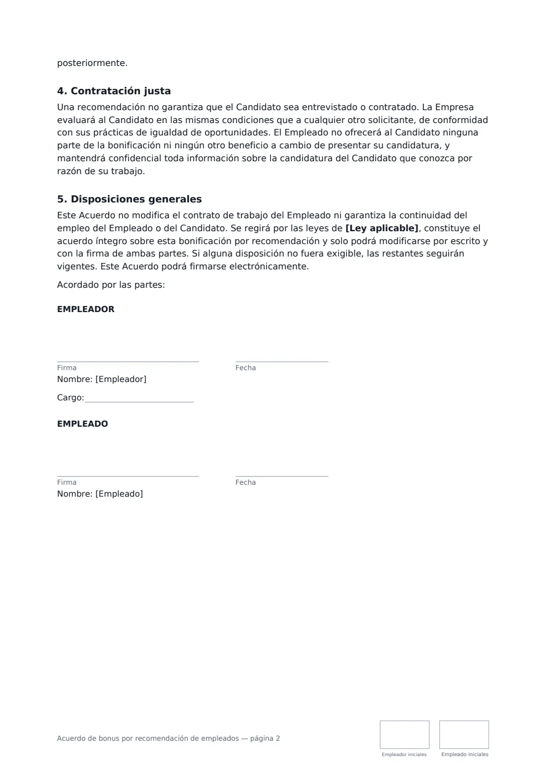 Acuerdo de bonus por recomendación de empleados: página 2 de 2
