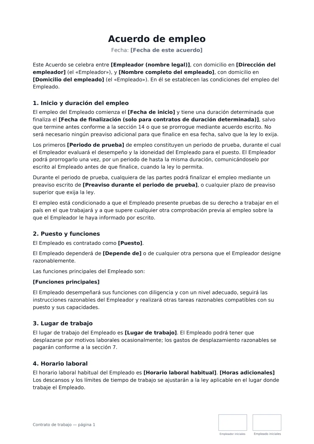 Contrato de trabajo: página 1 de 4