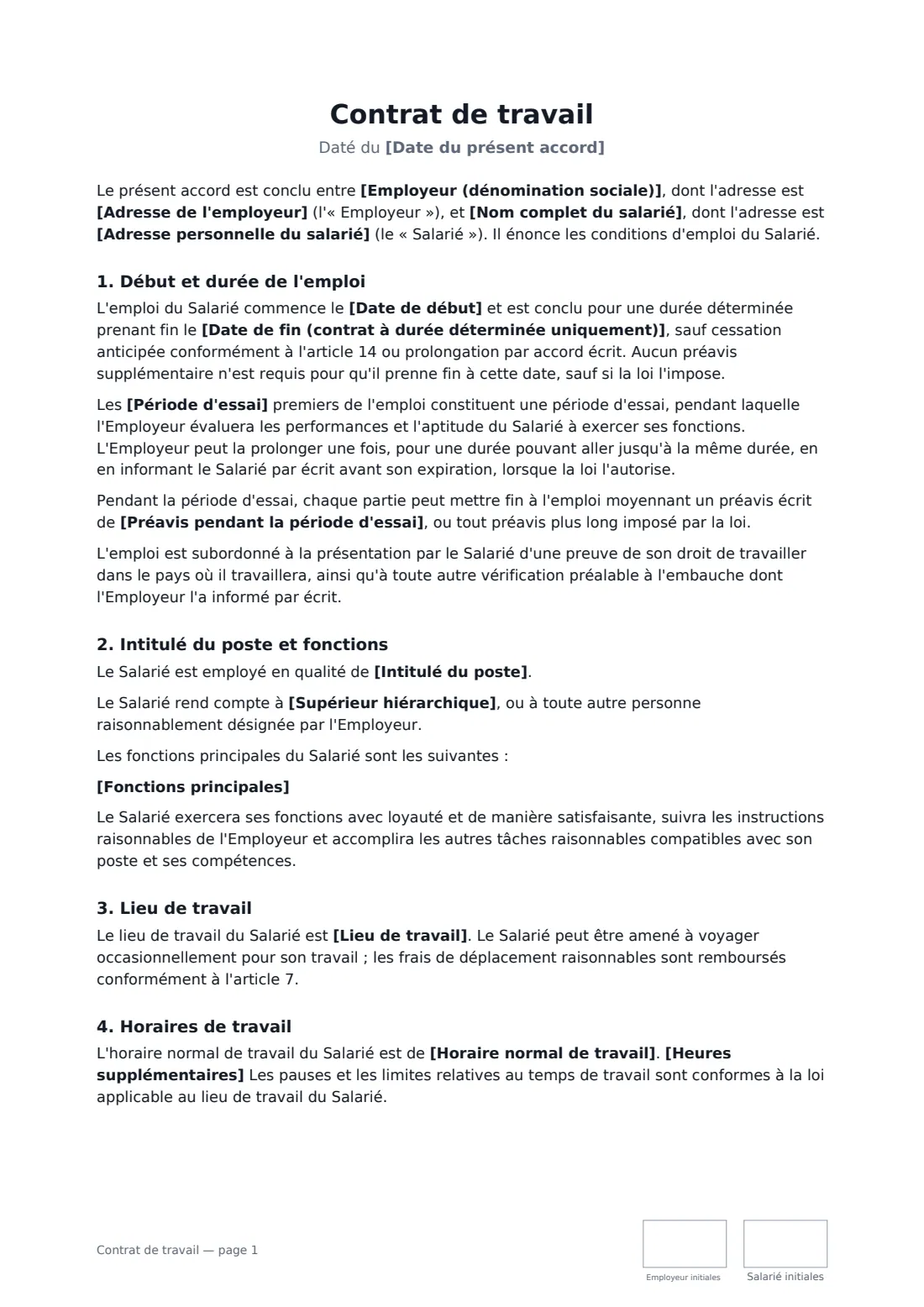 Contrat de travail — page 1 sur 4