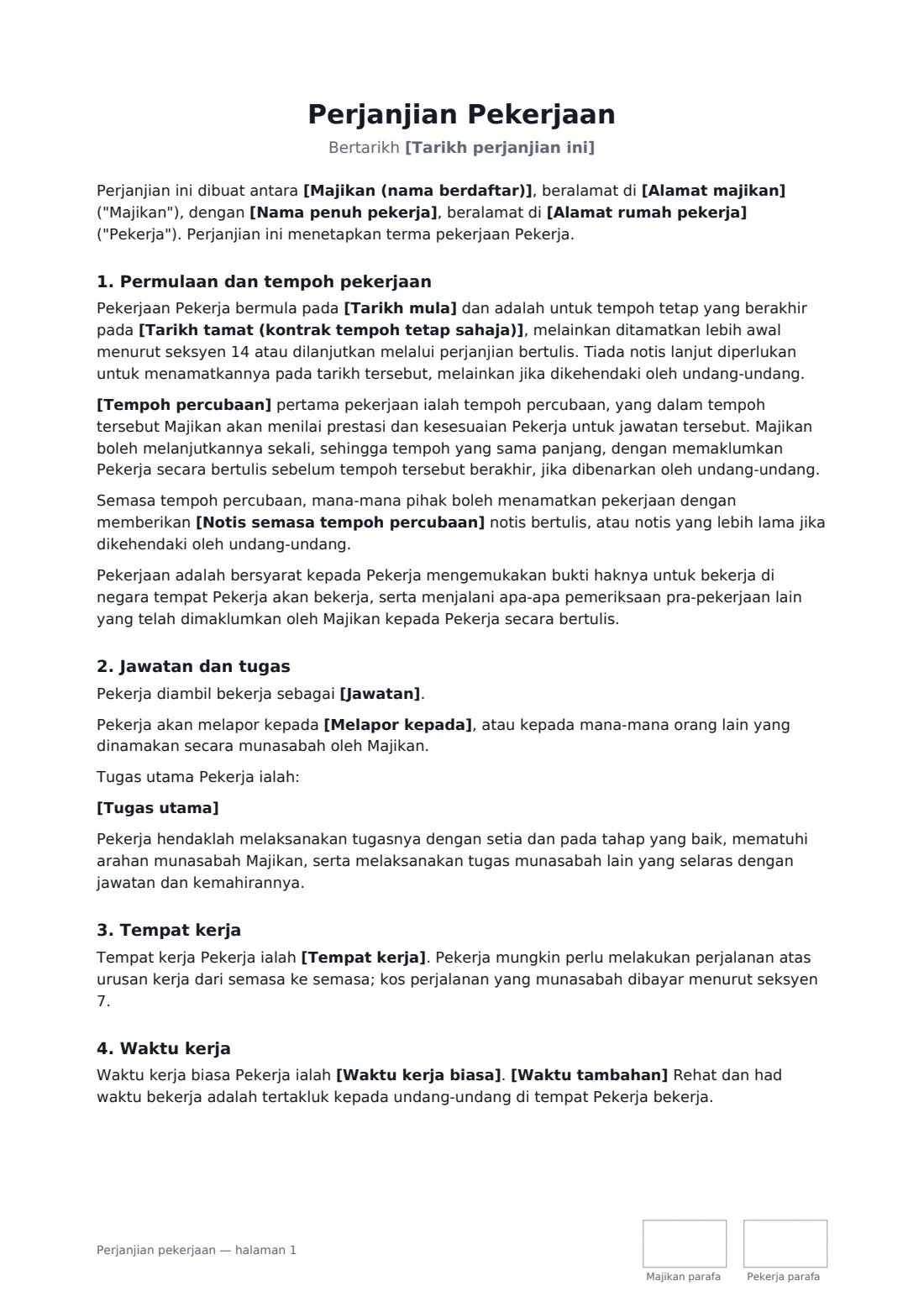 Perjanjian pekerjaan — halaman 1 daripada 4