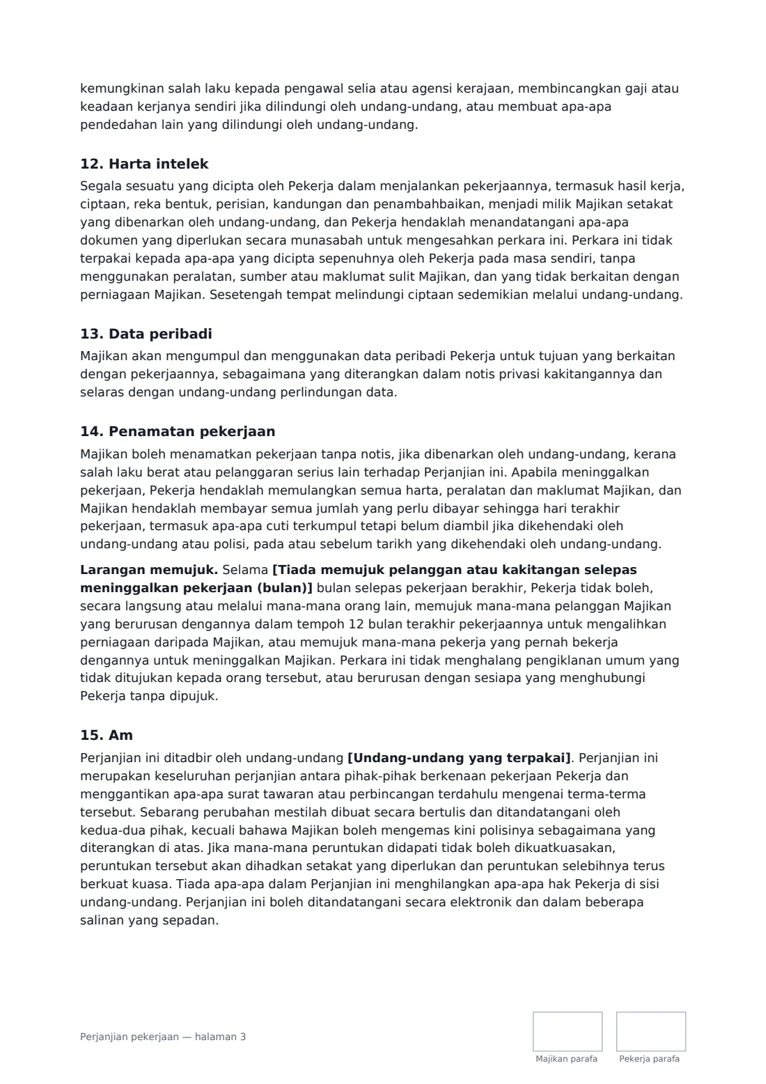 Perjanjian pekerjaan — halaman 3 daripada 4