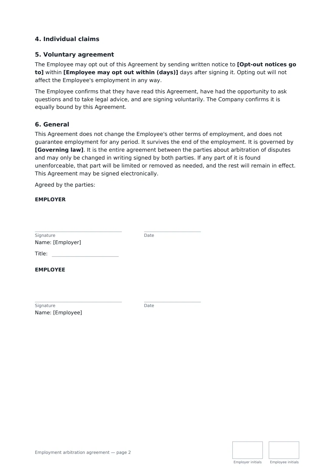 Employment arbitration agreement — page 2 of 2