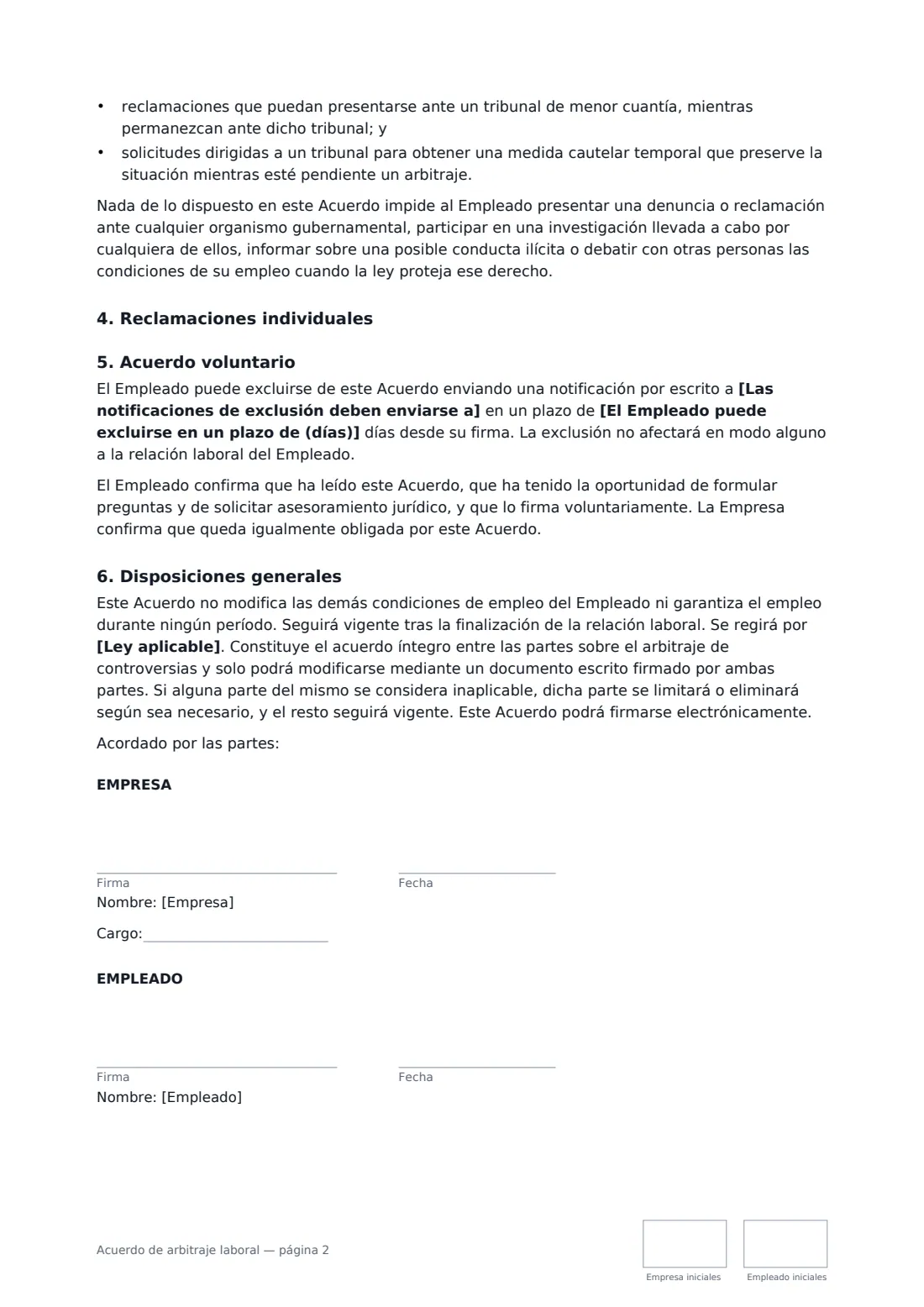 Acuerdo de arbitraje laboral: página 2 de 2