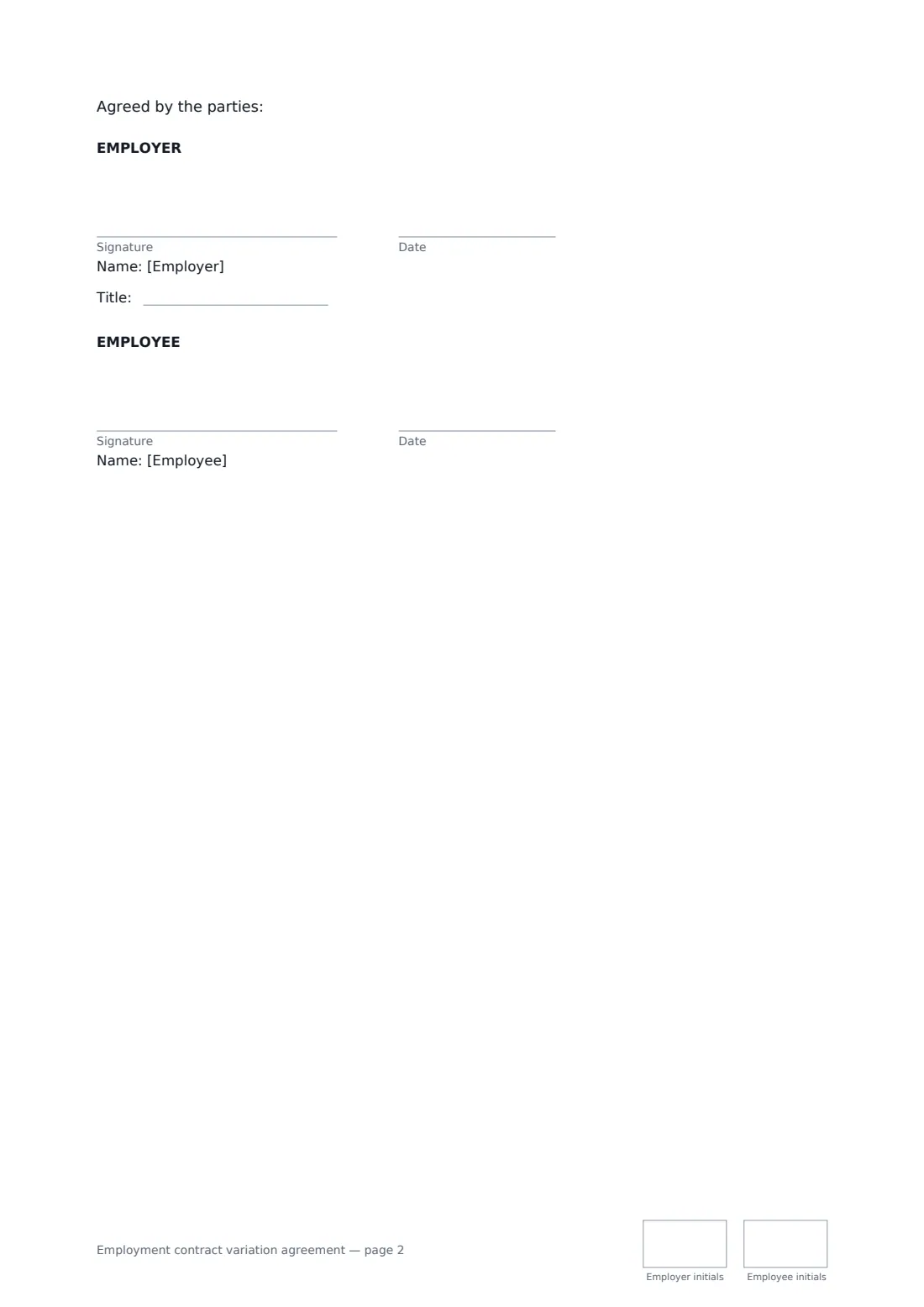 Employment contract variation agreement — page 2 of 2