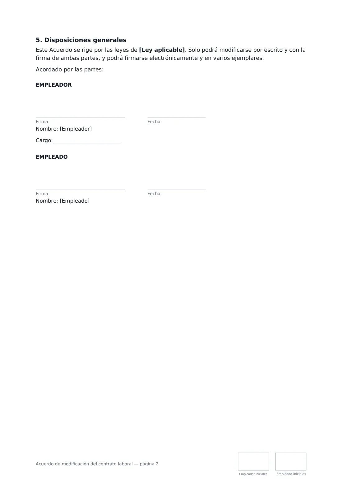 Acuerdo de modificación del contrato laboral: página 2 de 2