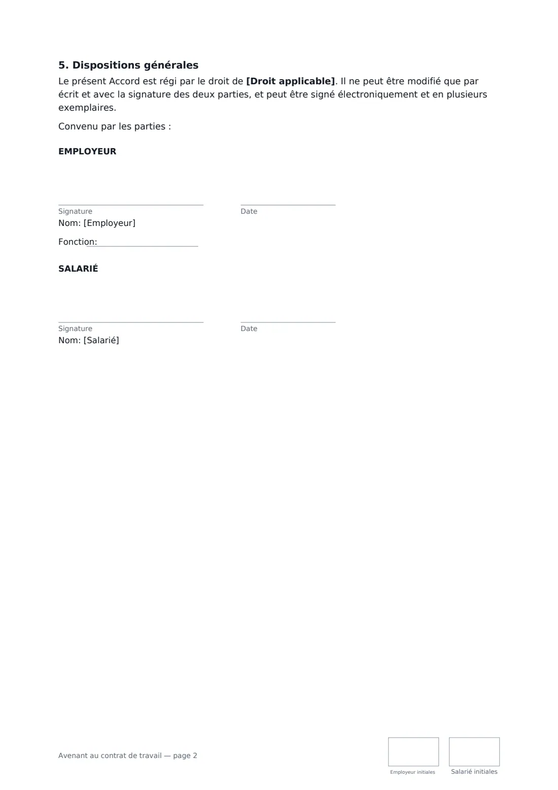 Avenant au contrat de travail — page 2 sur 2