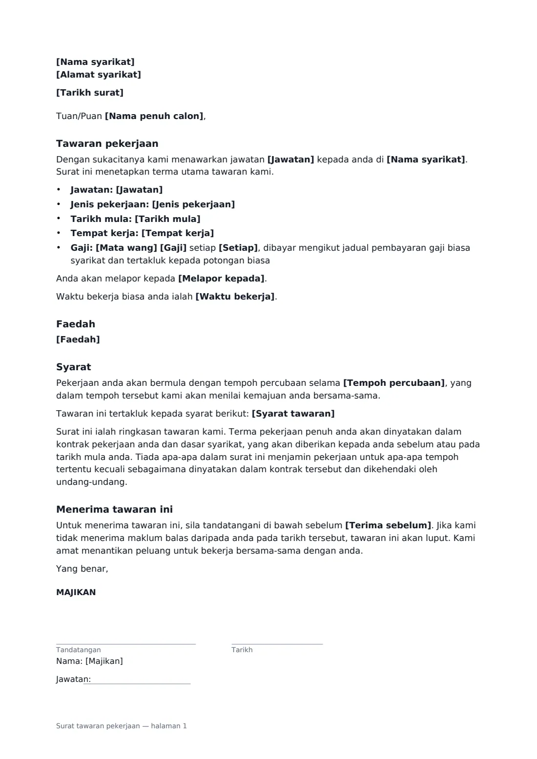 Surat tawaran pekerjaan — halaman 1 daripada 2