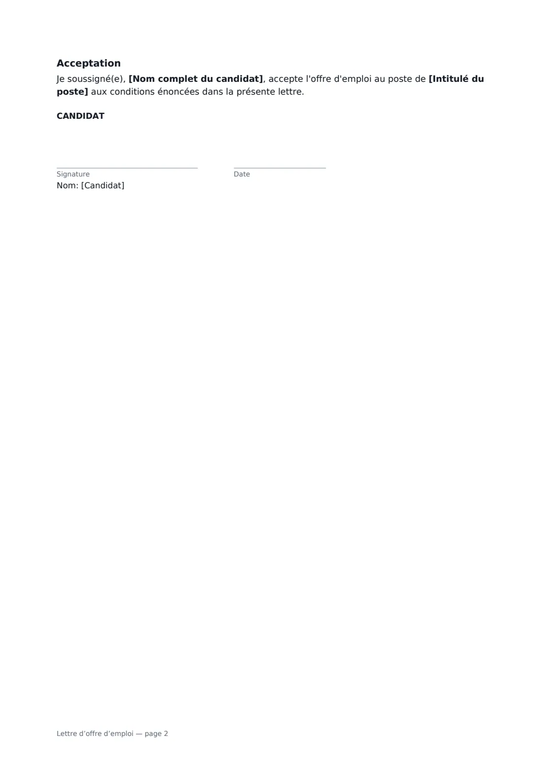 Lettre d’offre d’emploi — page 2 sur 2