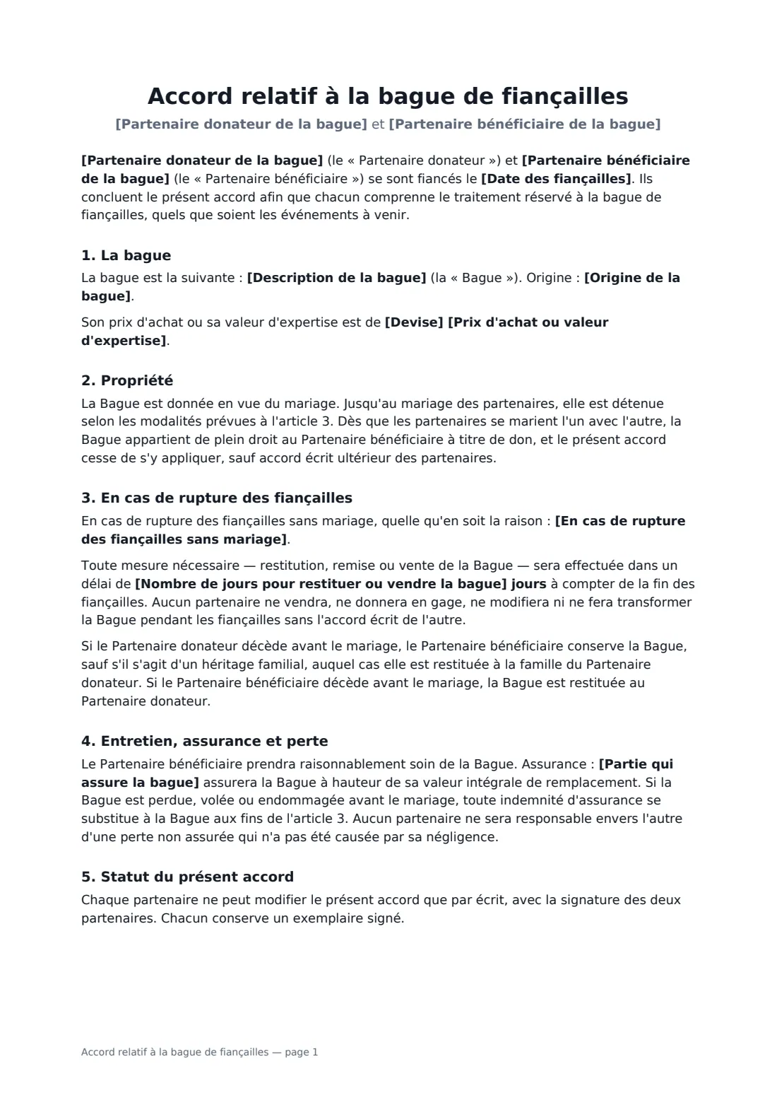 Accord relatif à la bague de fiançailles — page 1 sur 2