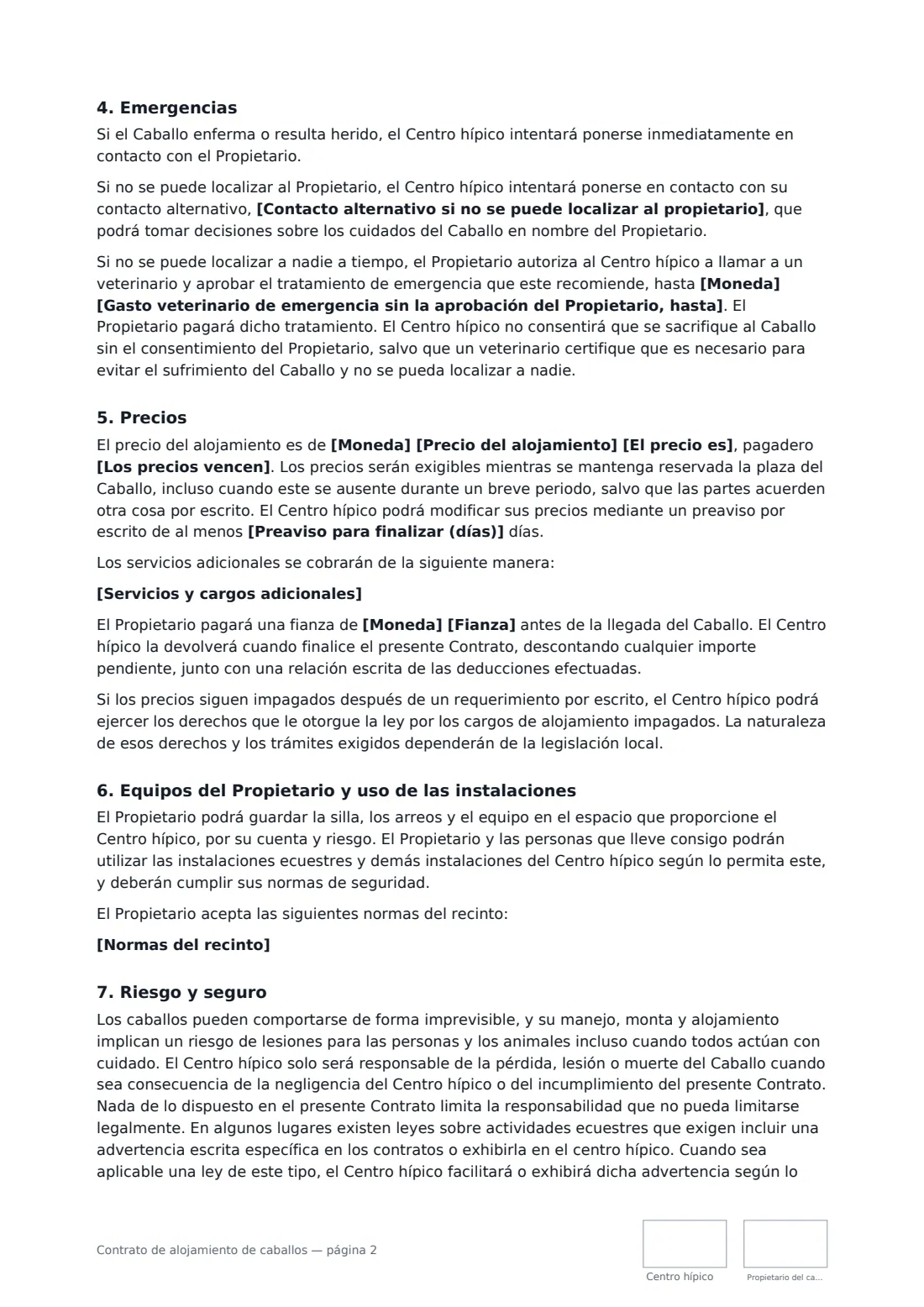 Contrato de alojamiento de caballos: página 2 de 3