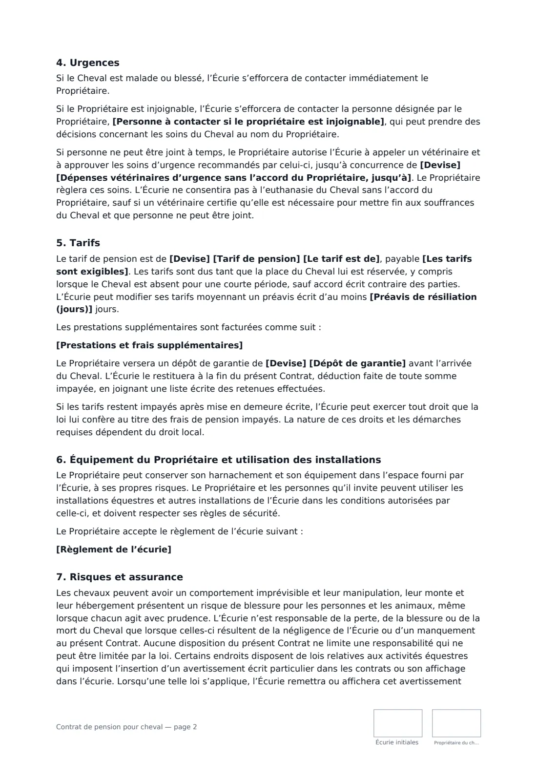 Contrat de pension pour cheval — page 2 sur 3