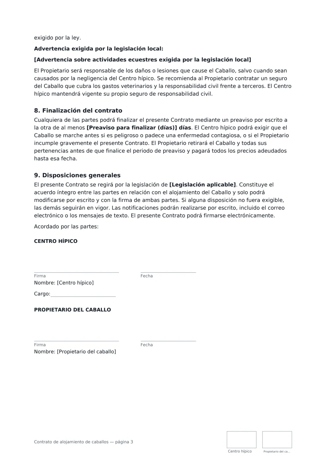 Contrato de alojamiento de caballos: página 3 de 3