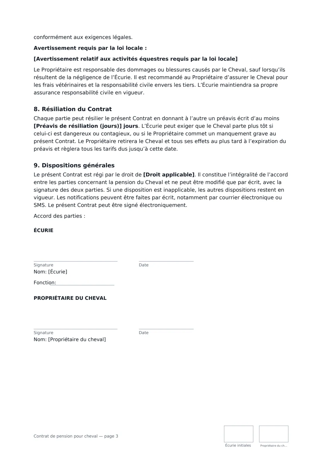 Contrat de pension pour cheval — page 3 sur 3