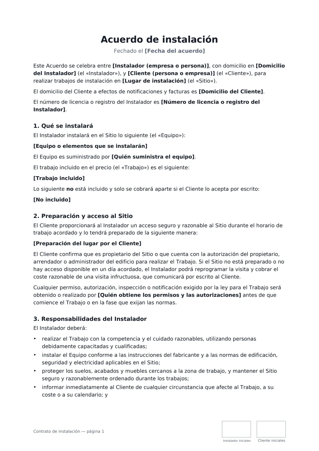 Contrato de instalación: página 1 de 4