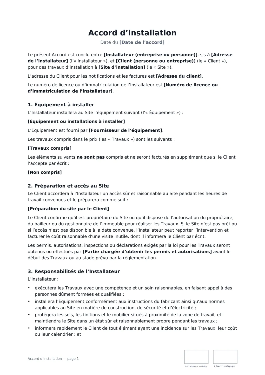 Accord d’installation — page 1 sur 4