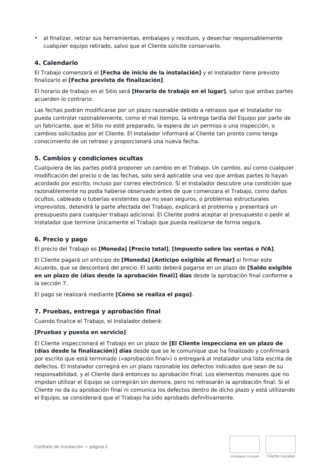 Contrato de instalación: página 2 de 4