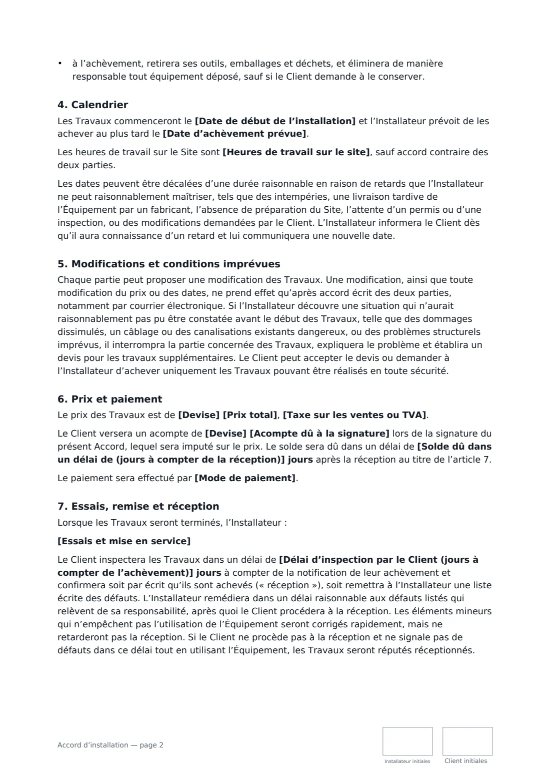 Accord d’installation — page 2 sur 4