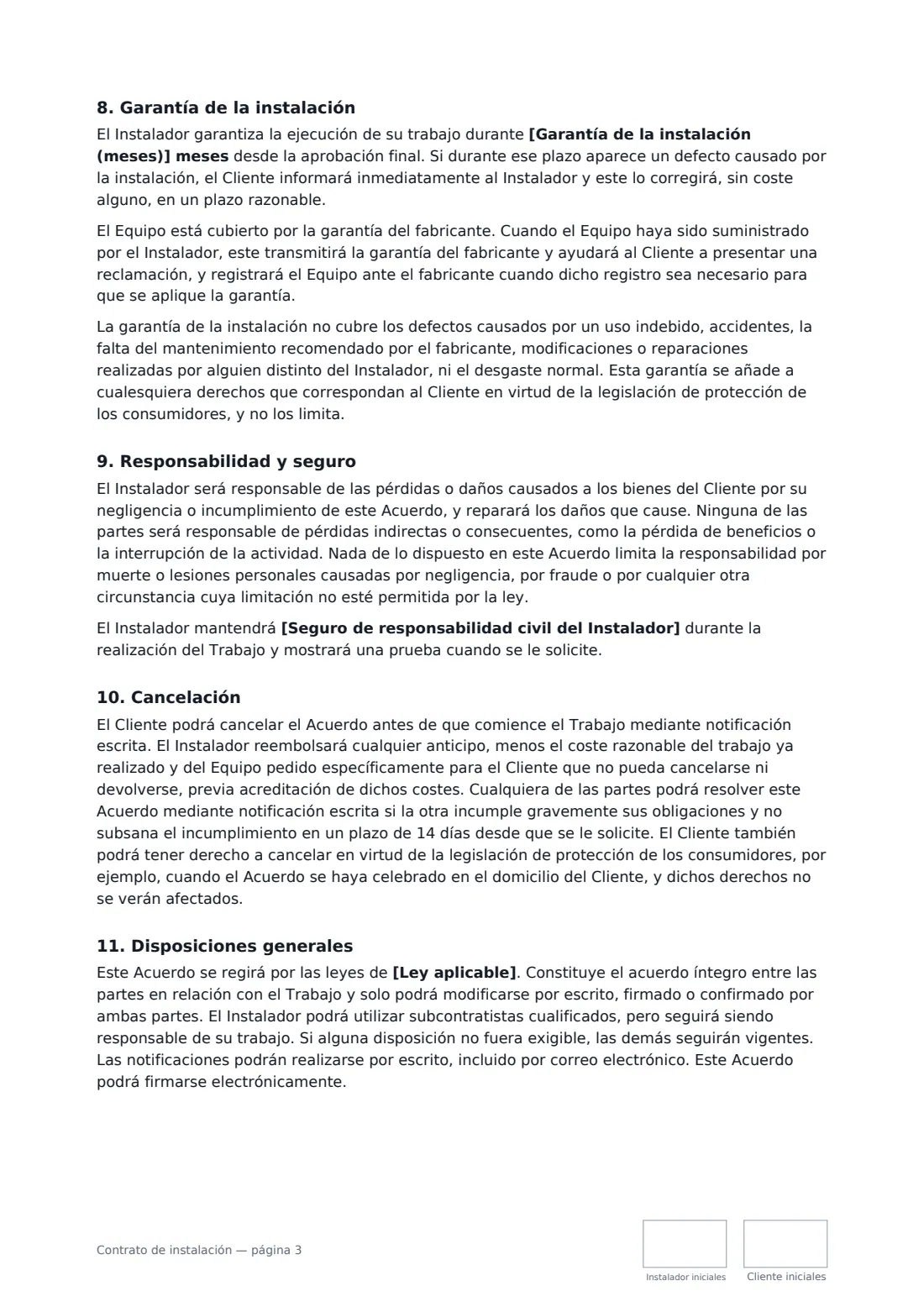 Contrato de instalación: página 3 de 4