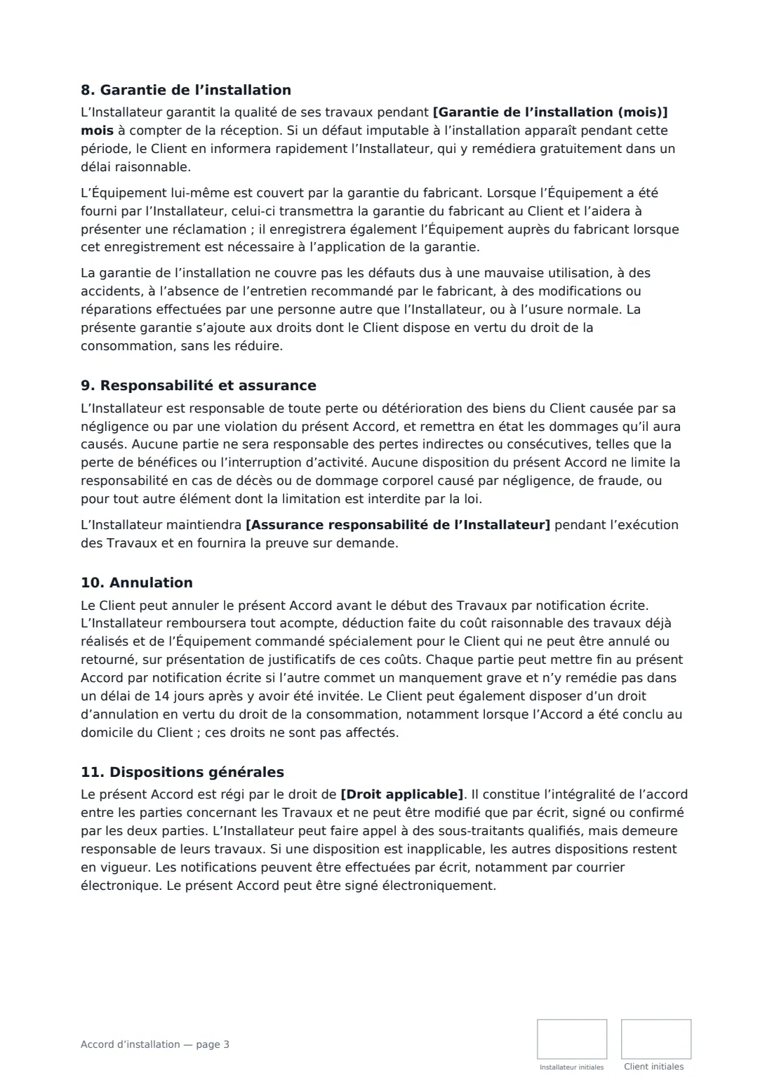 Accord d’installation — page 3 sur 4