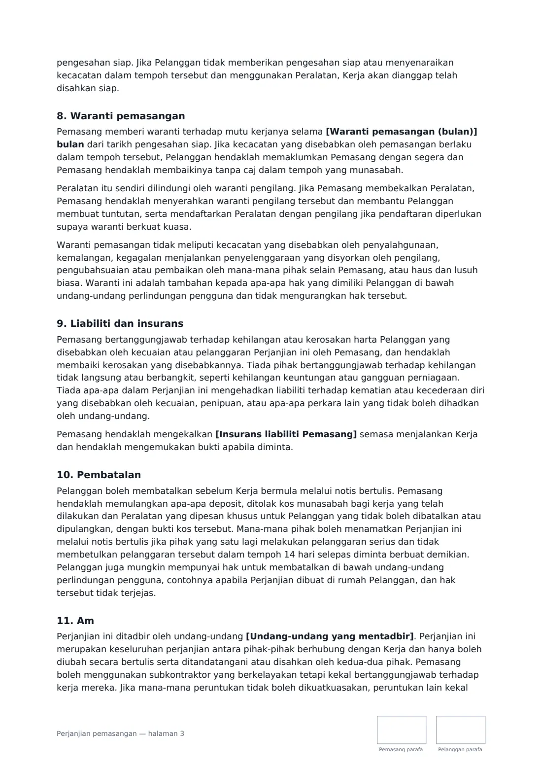 Perjanjian pemasangan — halaman 3 daripada 4
