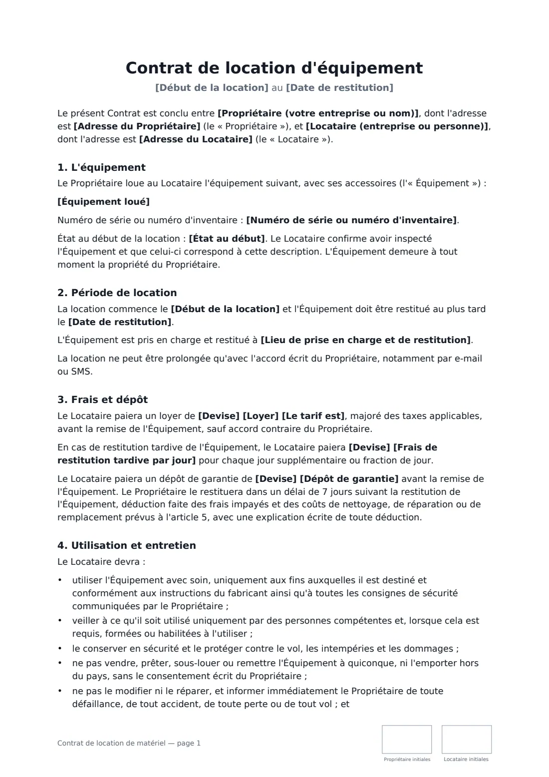 Contrat de location de matériel — page 1 sur 3