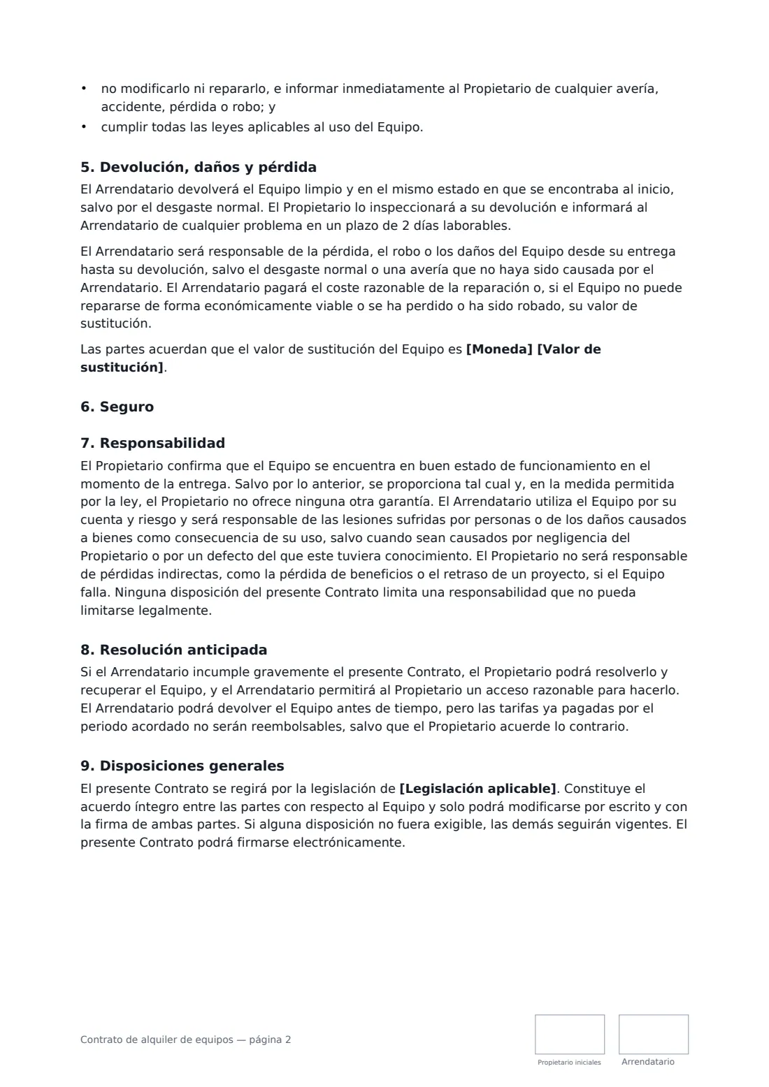 Contrato de alquiler de equipos: página 2 de 3