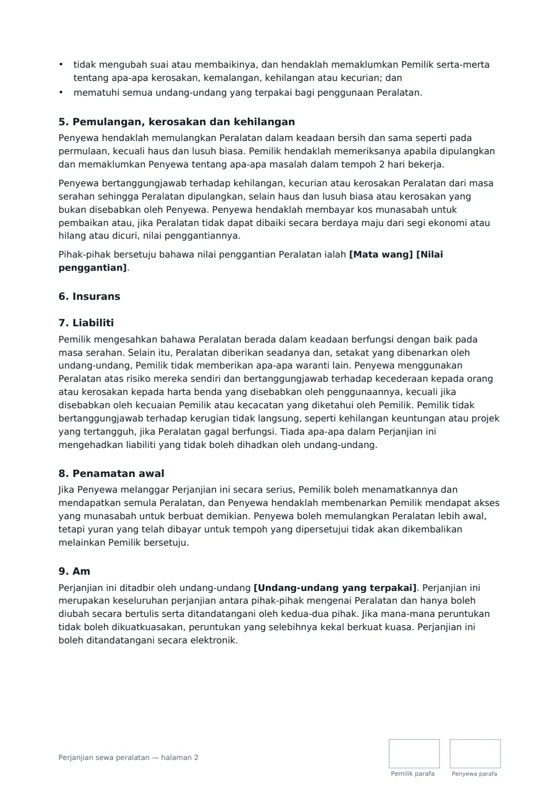 Perjanjian sewa peralatan — halaman 2 daripada 3