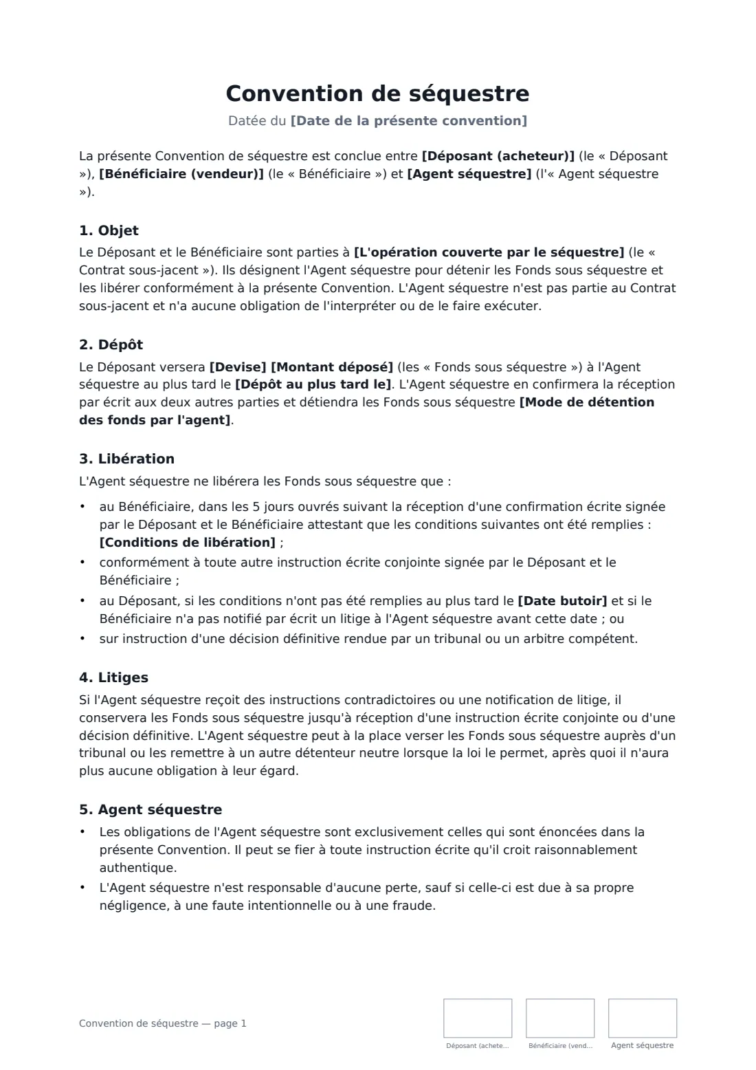 Convention de séquestre — page 1 sur 3
