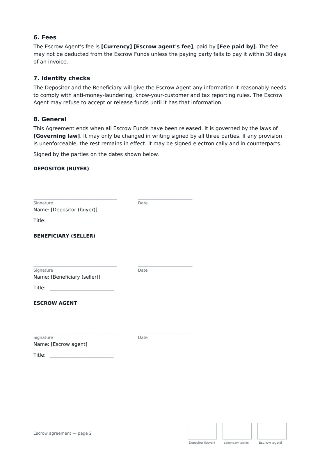Escrow agreement — page 2 of 2