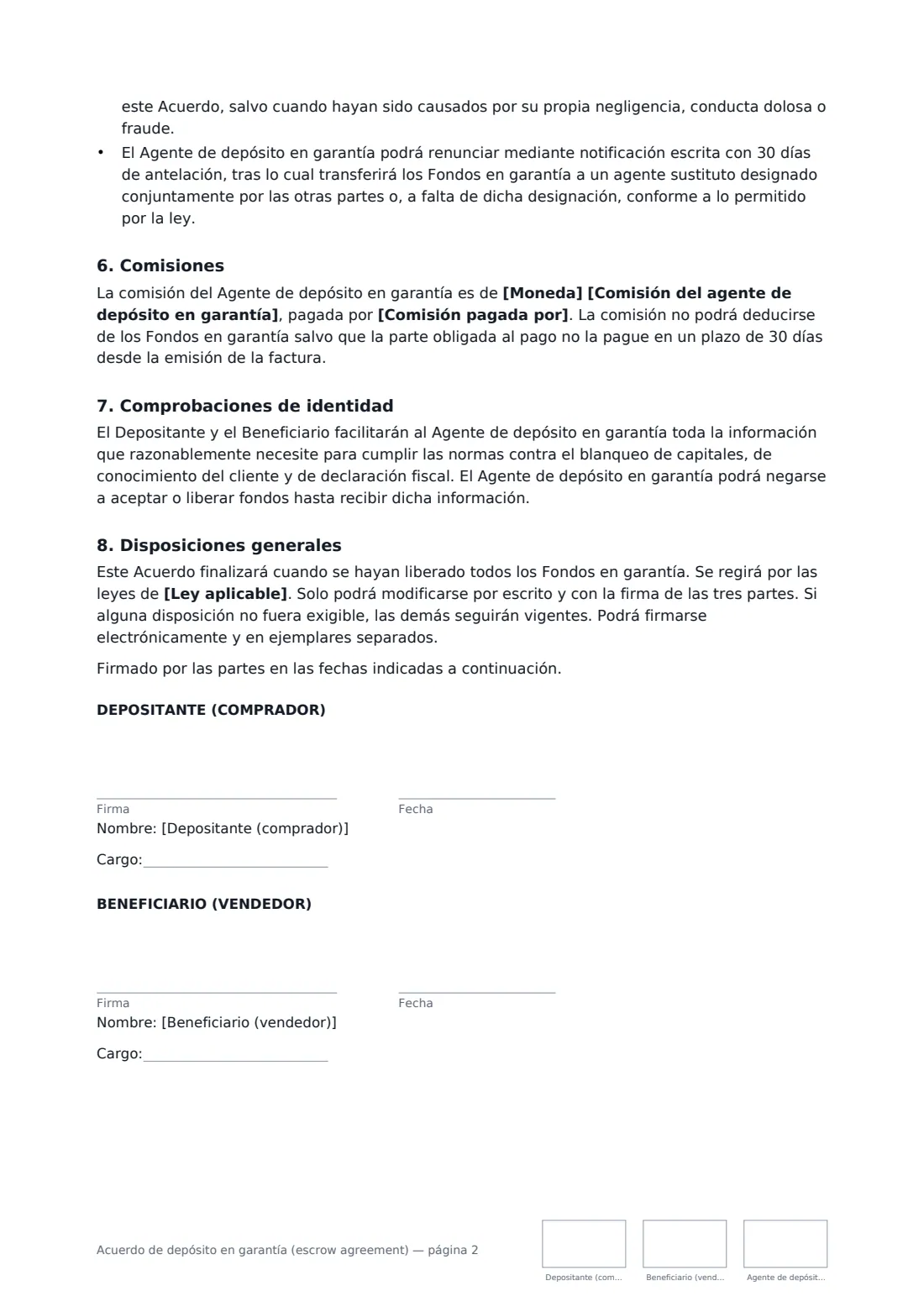 Acuerdo de depósito en garantía (escrow agreement): página 2 de 3
