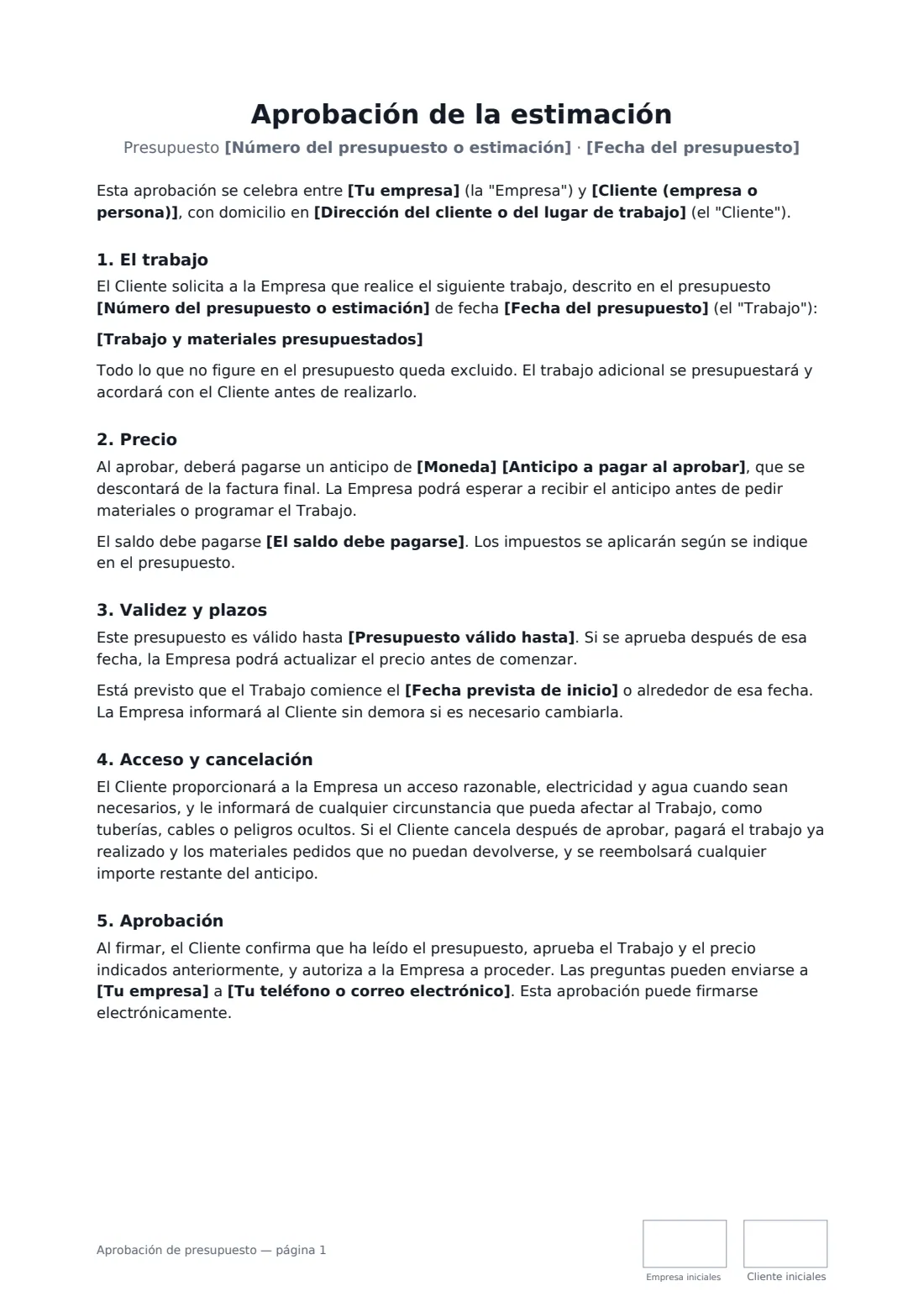 Aprobación de presupuesto: página 1 de 2