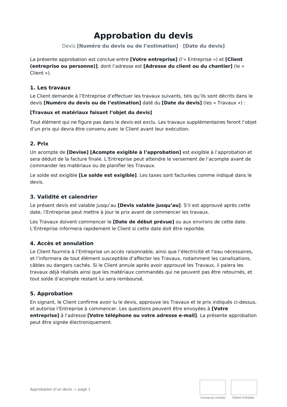 Approbation d’un devis — page 1 sur 2