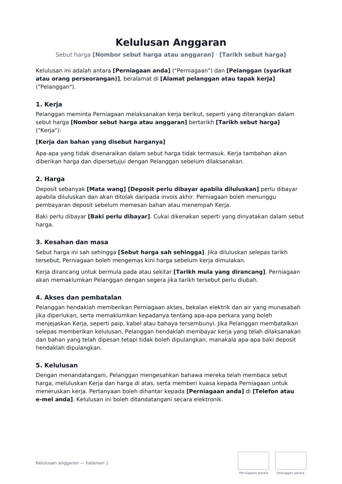 Kelulusan anggaran — halaman 1 daripada 2