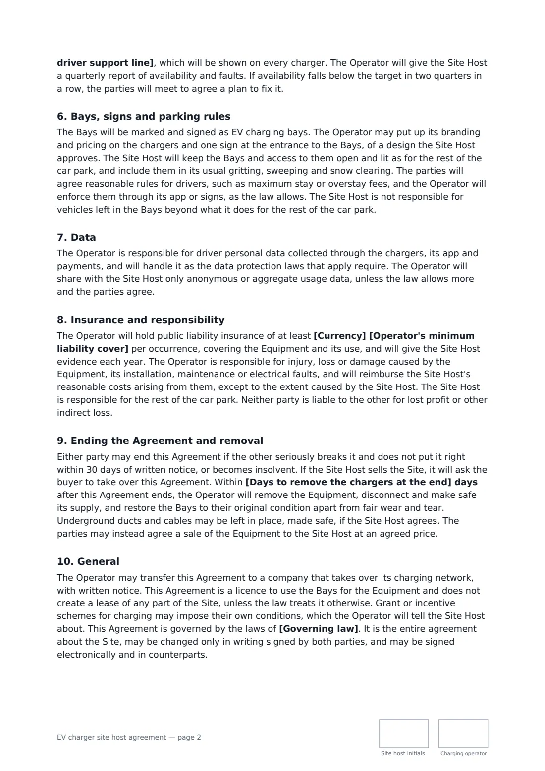 EV charger site host agreement — page 2 of 3