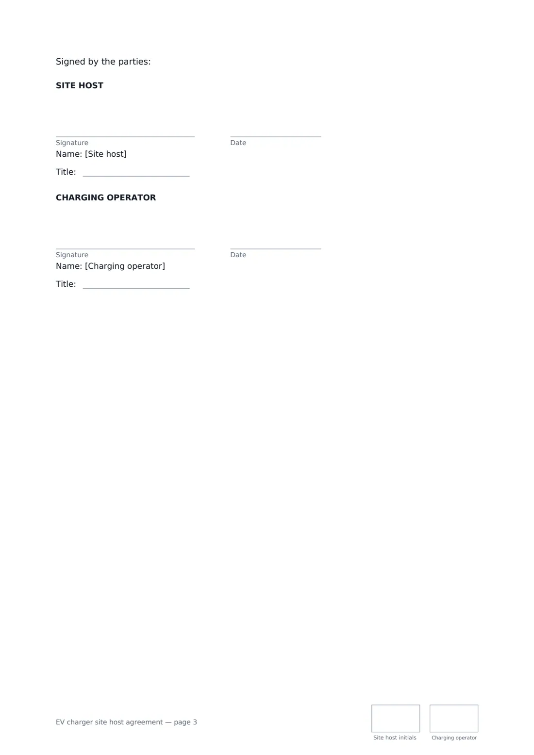 EV charger site host agreement — page 3 of 3