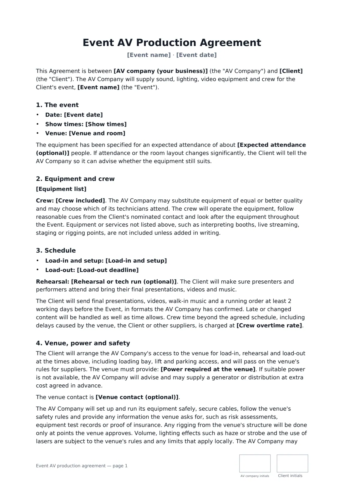 Event AV production agreement — page 1 of 3