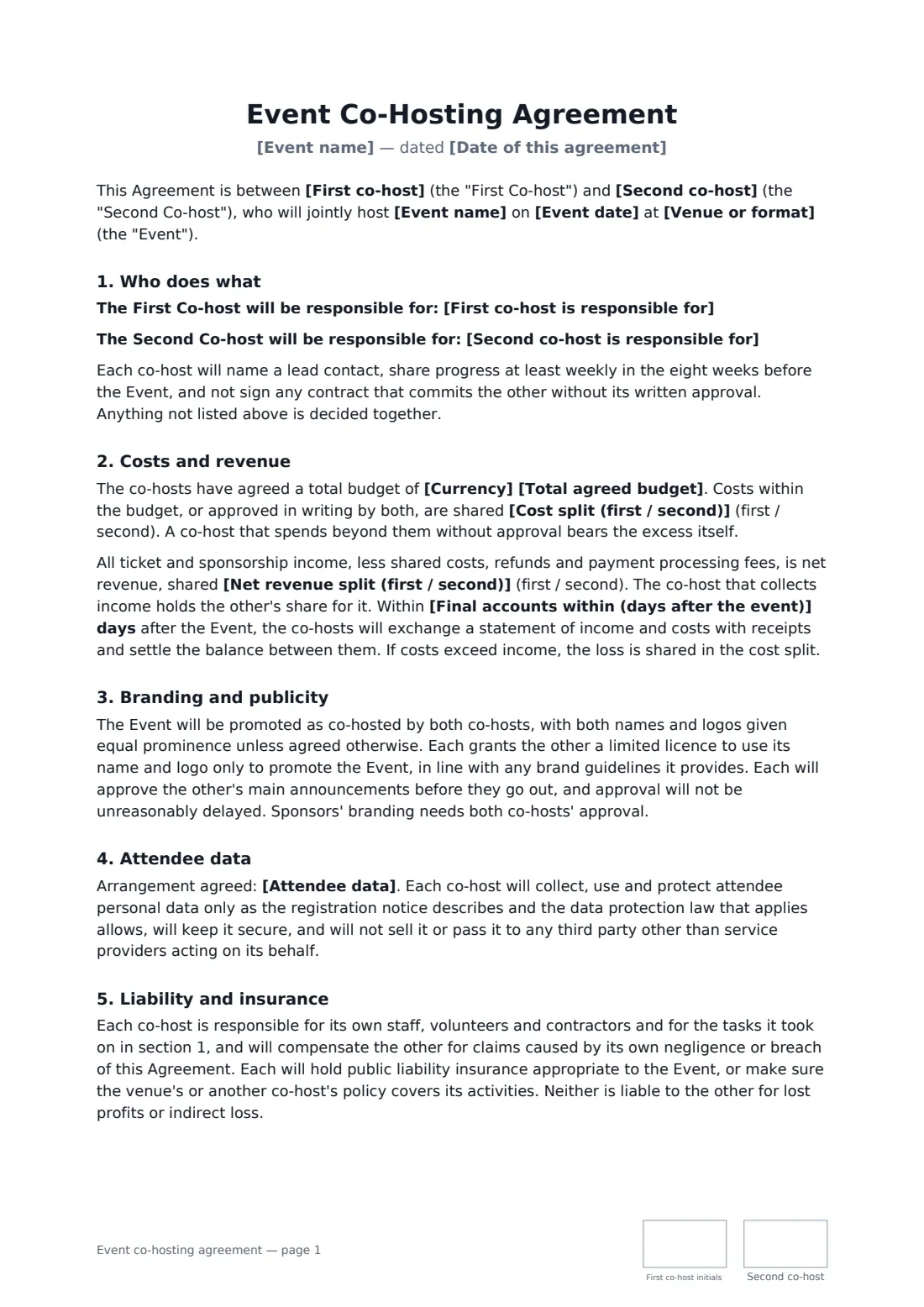 Event co-hosting agreement — page 1 of 2