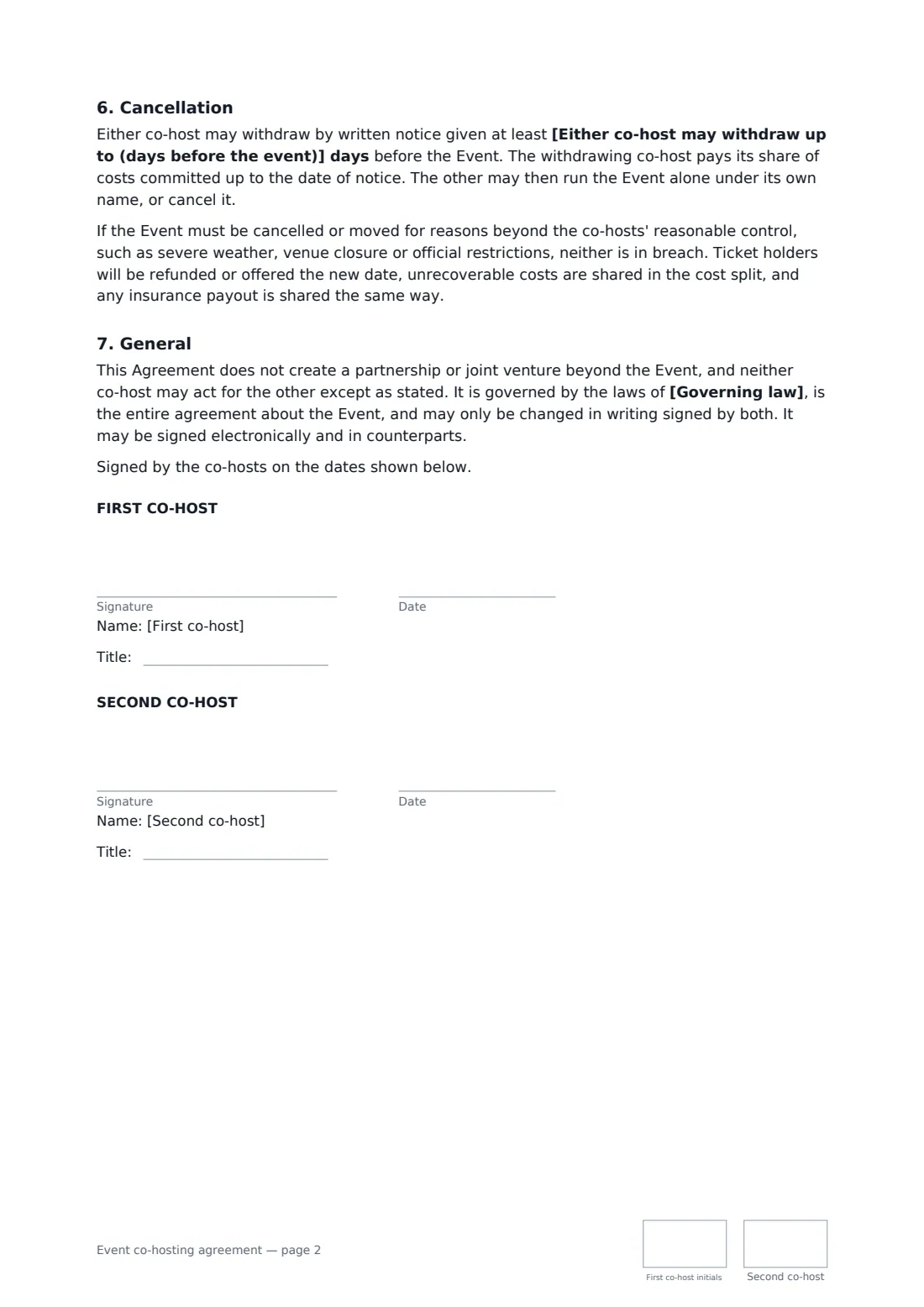 Event co-hosting agreement — page 2 of 2