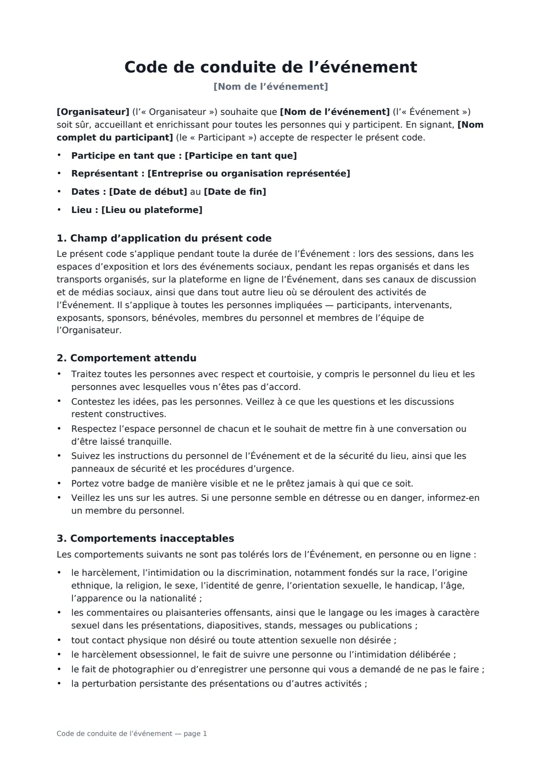 Code de conduite de l’événement — page 1 sur 3