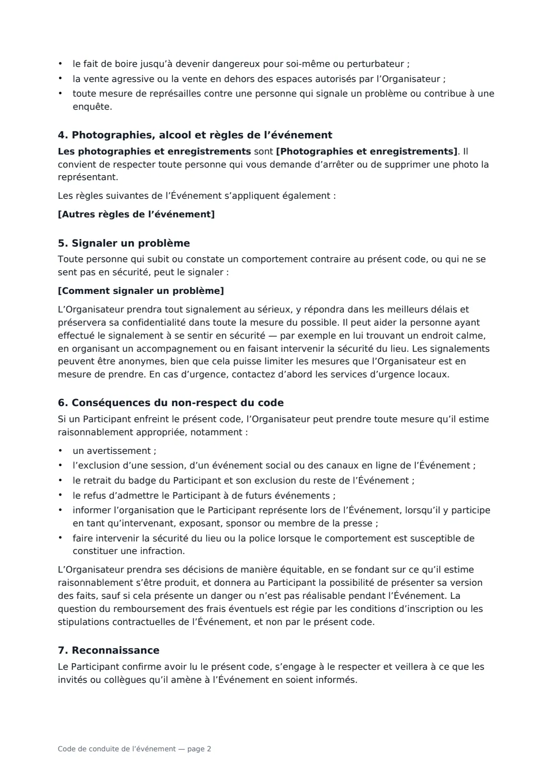Code de conduite de l’événement — page 2 sur 3