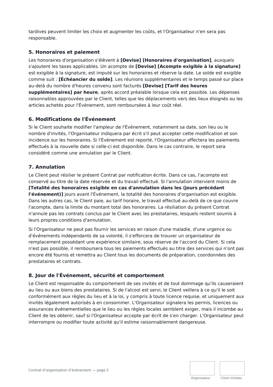 Contrat d’organisation d’événement — page 2 sur 3
