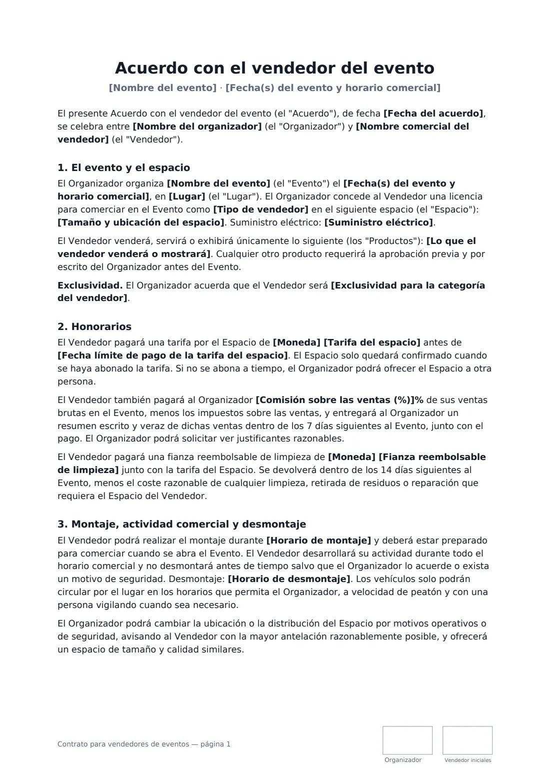 Contrato para vendedores de eventos: página 1 de 3